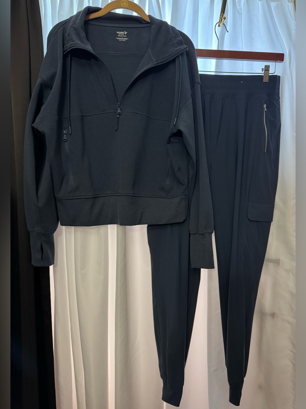Old Navy Dark Dusty Blue Half-Zip Hoodie & Cargo Joggers Set